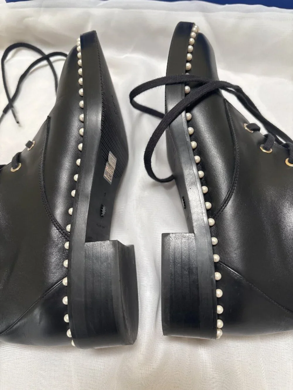 Stuart Weitzsman - Sondra Pearl-Trimmed Combat Boot - Authentic
